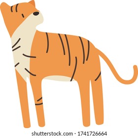 Cute Tiger Cartoon, Vector illustration tiger on a white background. Drawing for children