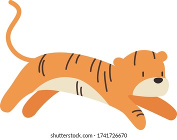Cute Tiger Cartoon, Vector illustration tiger on a white background. Drawing for children