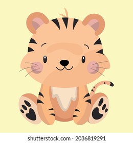 cute tiger cartoon vector illustration. Symbol of new year isokated. Child design, baby character. Wild animal. Hand drawn tiger.