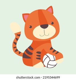 cute tiger cartoon vector illustration for scrapbook, childish poster, tag, sticker, t shirt, frock for print.