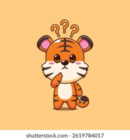 Cute tiger cartoon vector illustration is confused