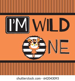 cute tiger cartoon vector illustration, Wild one birthday shirt First birthday