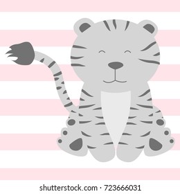 cute tiger cartoon vector illustration on stripe pink background