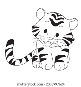 Cute Tiger cartoon vector illustration.Coloring book page.