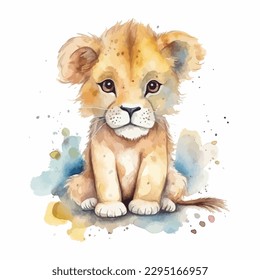 A cute tiger, cartoon watercolor white background