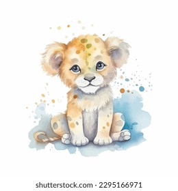 A cute tiger, cartoon watercolor white background