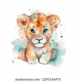 A cute tiger, cartoon watercolor white background