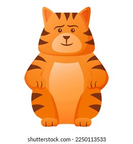 Cute tiger cartoon.Character funny animal. Cute dancing tiger cub.Muzzle emotions smiling.Vector flat illustration.Isolated on white background.