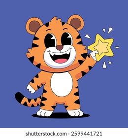 Cute tiger catch the star cartoon
