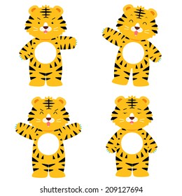 cute tiger character in 4 acting set