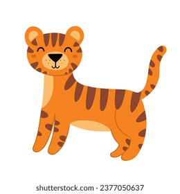 Cute tiger character in cartoon style isolated on white background. Funny safari animal for kids design. Vector illustration