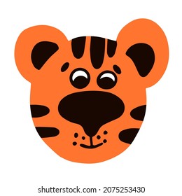Cute tiger character smiling head isolate on white vector illustration.