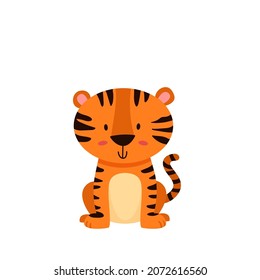 Cute tiger charcter. Hand drawn vector illustration for children print. Scandinavian style Vector illustration  in Flat design.