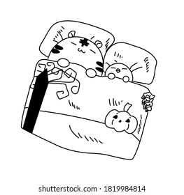 Cute tiger and chick with halloween night