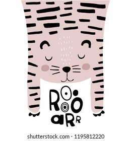 Cute tiger childish print. Perfect for t-shirt, apparel, cards, poster, nursery decoration. Vector Illustration