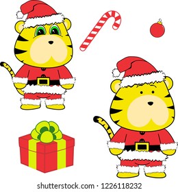 cute tiger claus costume cartoon xmas collection set in vector format 