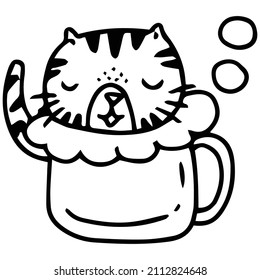 cute tiger in coffee mug, tea cup hand drawn doodle art illustration. vector EPS10