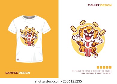 cute tiger with coin t shirt design