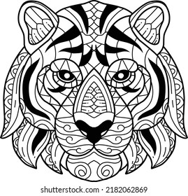 cute tiger coloring book zentangle hand drawn isolated on white background