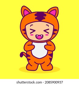 cute tiger costume character vector