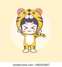 Cute tiger costume girl cartoon illustration