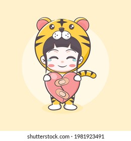 Cute tiger costume girl cartoon illustration