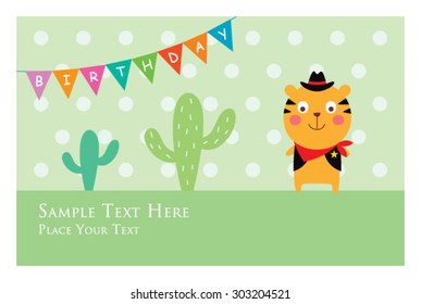 cute tiger cowboy birthday message card