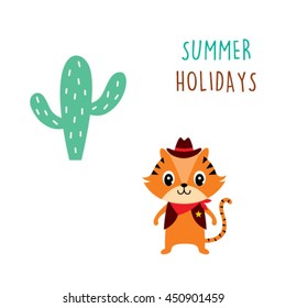 cute tiger cowboy summer holidays card