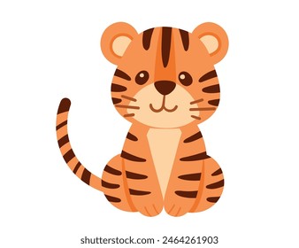 Cute tiger cub cartoon animal design vector illustration isolated on white background