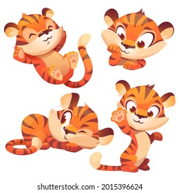 Cute tiger cub cartoon character, funny animal