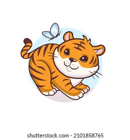 Cute tiger cub cartoon illustration in kawaii style. Vector design for Chinese Year of the tiger