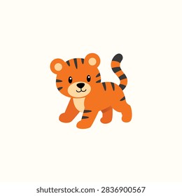 Cute Tiger Cub Cartoon Vector, Wild Cat Character