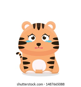 cute tiger cub character with a crying expression vector illustration