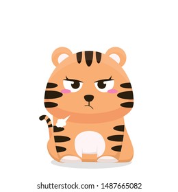cute tiger cub character with a sulking expression vector illustration