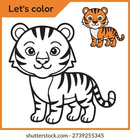 Cute Tiger Cub Coloring Page for Kids with Color Example