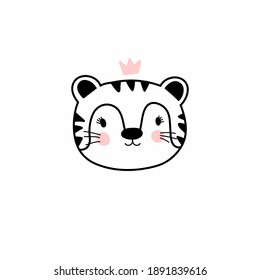 Cute tiger cub in a crown, children's illustration, graphics, ideal for poster, postcard, decor or application on fabric