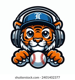 cute tiger cub emblem icon baseball