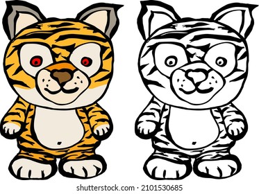 Cute Tiger Cub. Hand Drawn Vector Illustration.