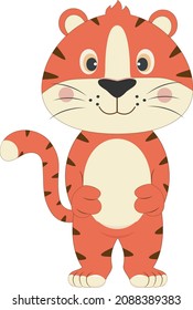 Cute  tiger cub isolated on white background. Symbol 2022 year. Vector illustration.
