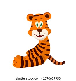 Cute tiger. Tiger cub sits. Chinese tiger for new year. Cartoon character. Vector colorful illustration.