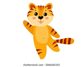 Cute tiger cub Symbol of the new year. Year of the tiger. Ginger tabby kitten. Vector illustration isolated on white background.