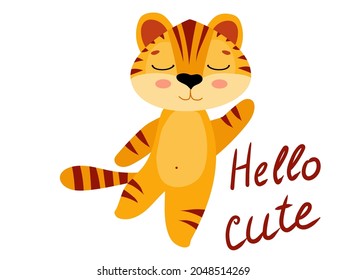 Cute tiger cub Symbol of the new year. Year of the tiger. Ginger tabby kitten. Vector illustration isolated on white background.