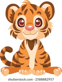 Cute tiger cub. vector flat illustration in cartoon style on white isolated background