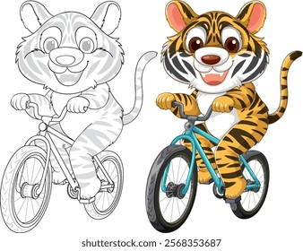 Cute tiger cycling with joyful expression