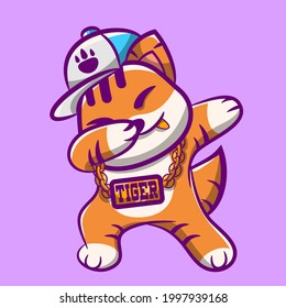 Cute tiger dabbing with his cap and gold chain. Vector