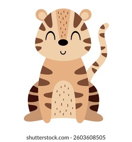 Cute tiger design. Jungle, safari, tropical animal clipart isolated on white background. Baby animal concept illustration for nursery, character for children