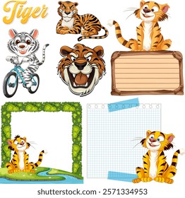 Cute tiger designs with frames and stationery