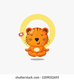 Cute tiger doing yoga pose illustration icon