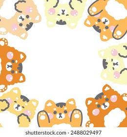 Cute tiger doll in various poses frame background.Wild animal character cartoon design.Image for card,sticker,paper note,baby product.Kawaii.Vector.Illustration.
