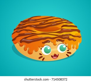 Cute tiger donut with orange icing and chocolate stripes